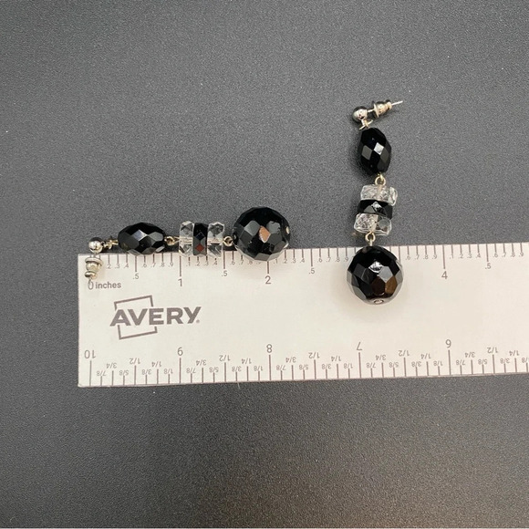 Jet Black Faceted Glass Beaded Dangly Earrings - Picture 6 of 9